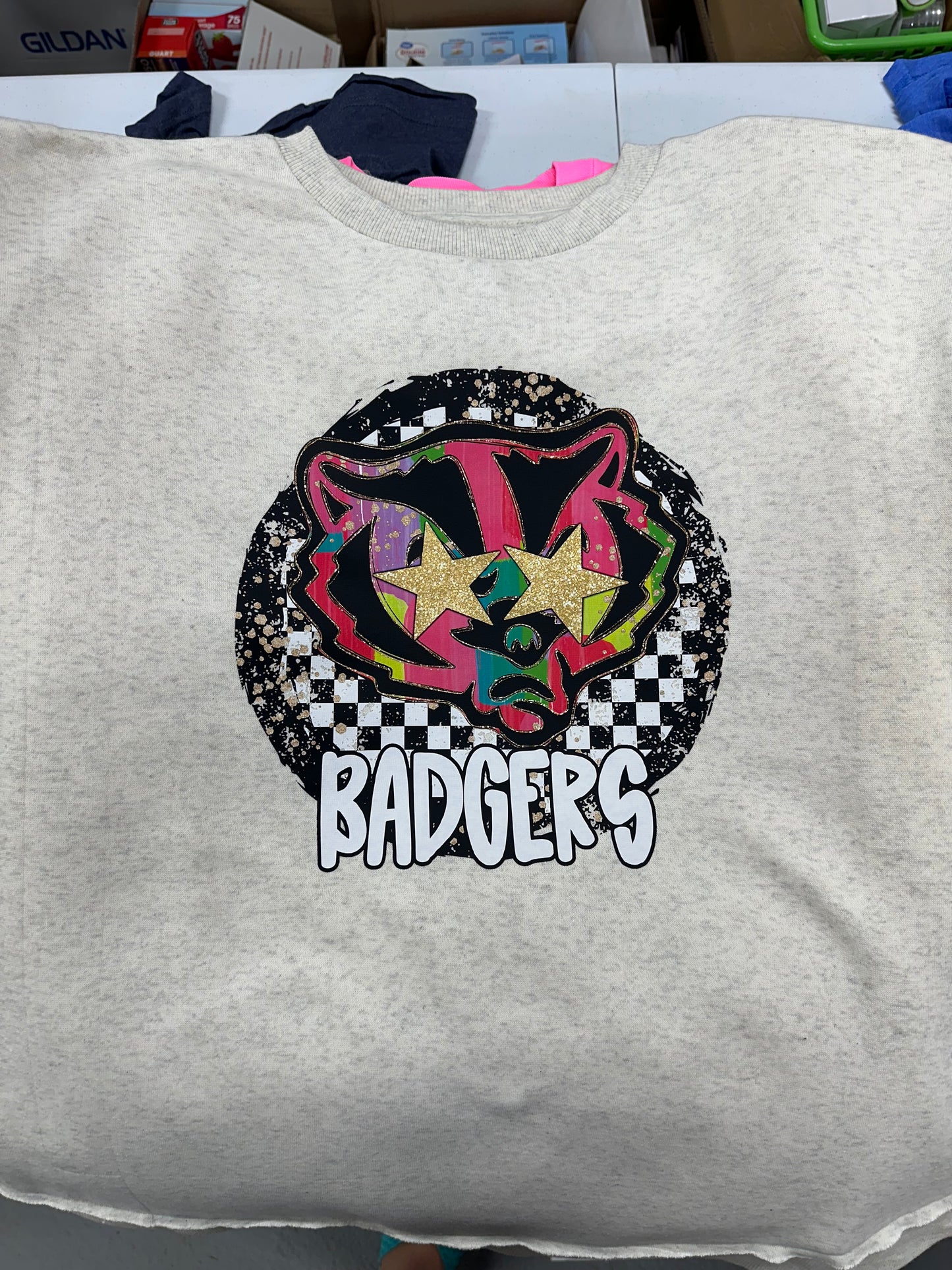 17 neon Badgers checkered gold star eyes