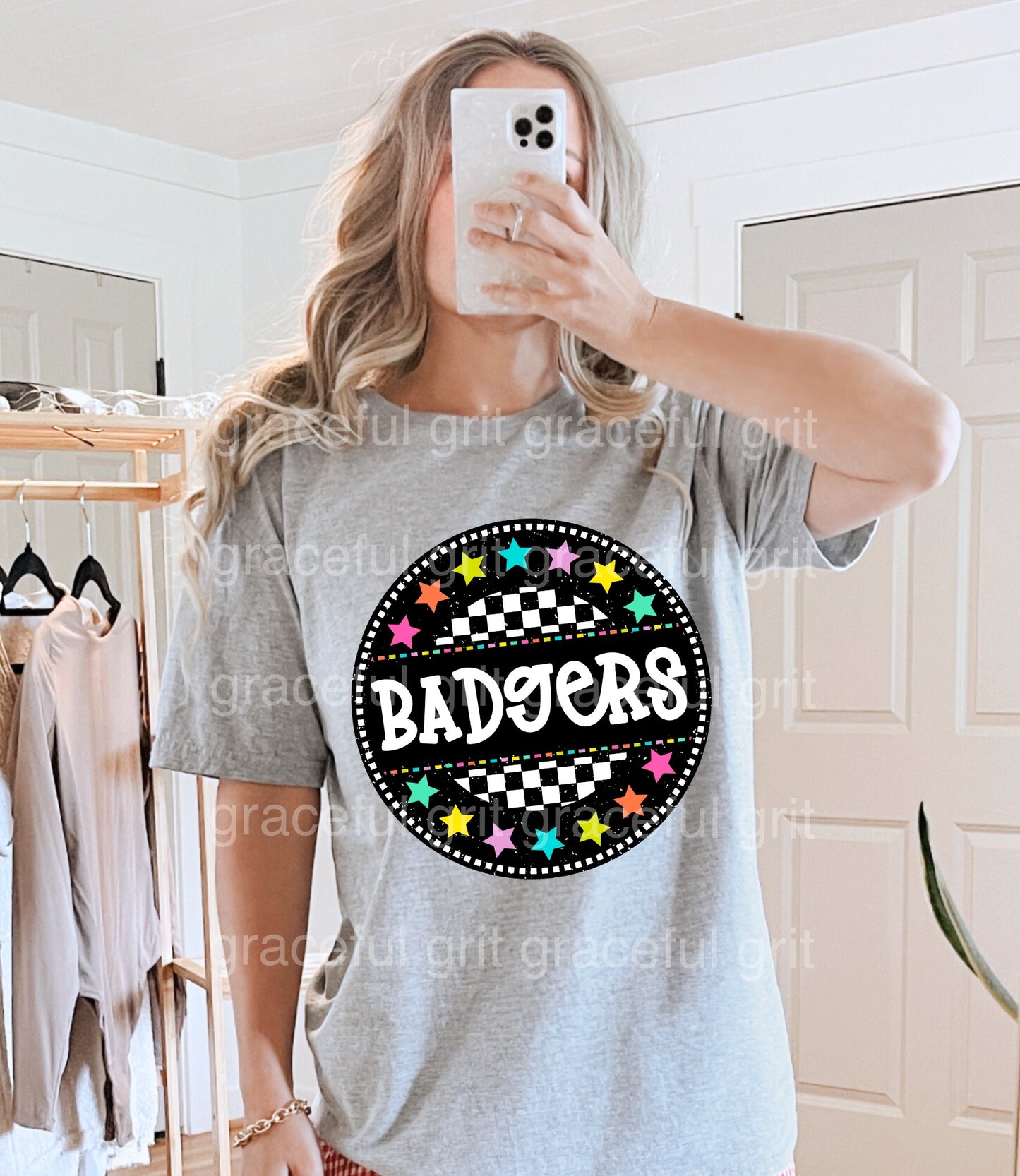 Badgers Circle Colorful Stars