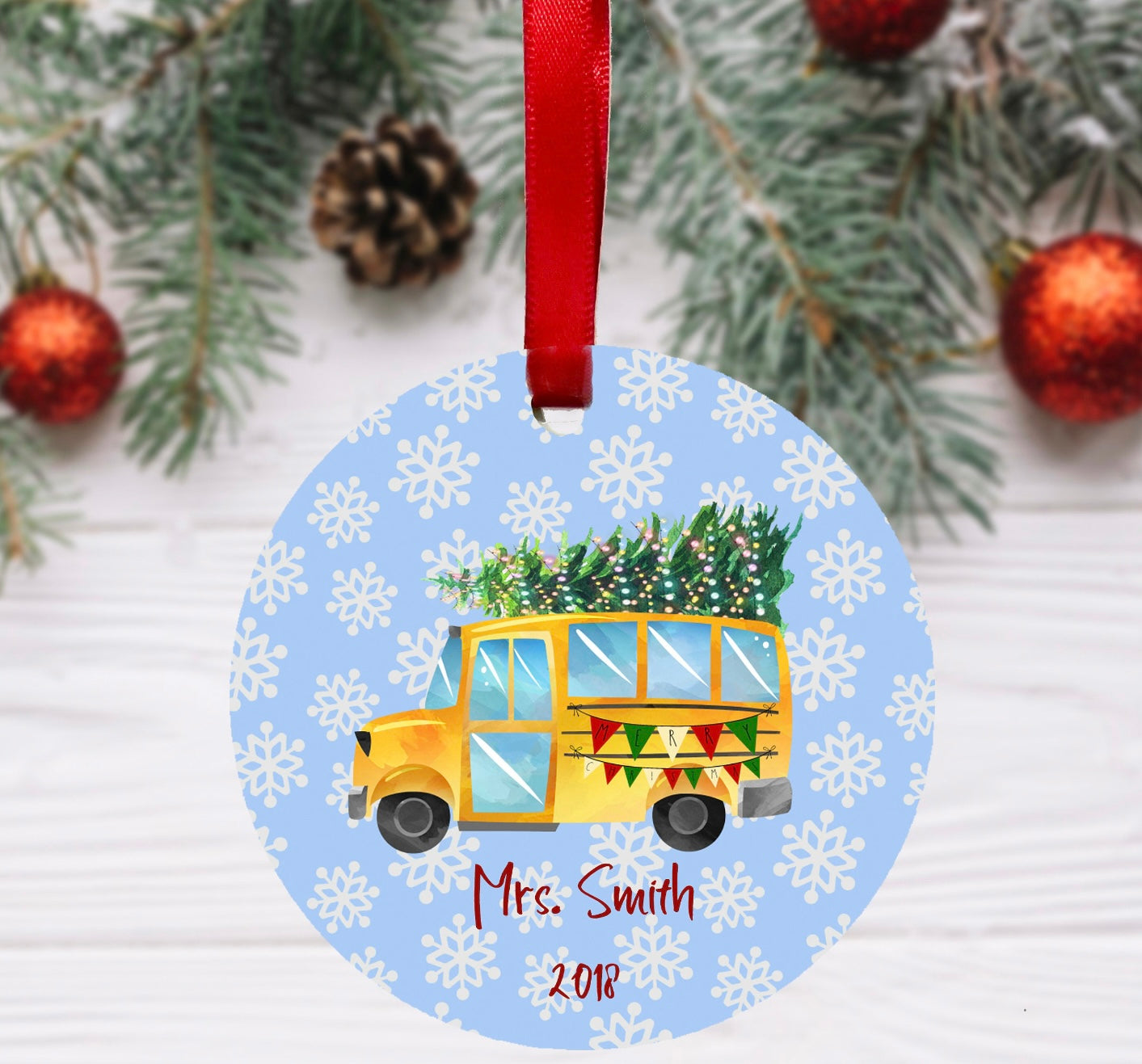 Personalized Teacher Bus Driver Ornament