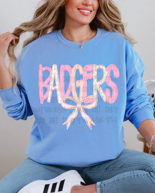 Pink Millennial Badgers Bow
