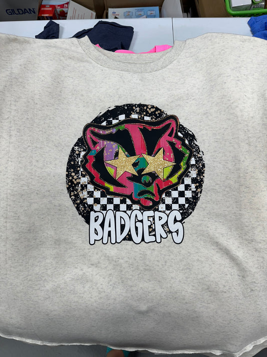 17 neon Badgers checkered gold star eyes