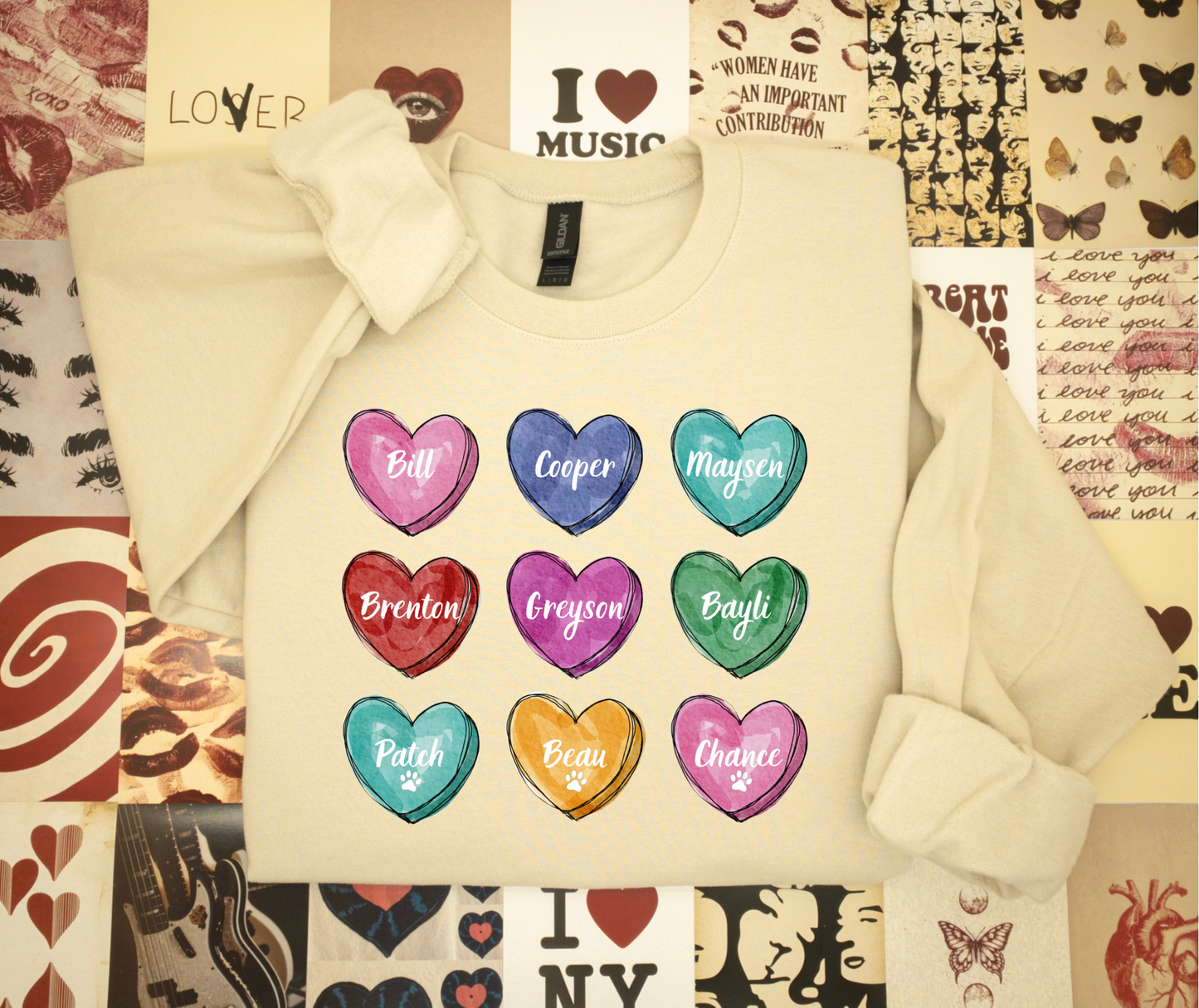 Personalized Conversation Hearts Sweatshirt