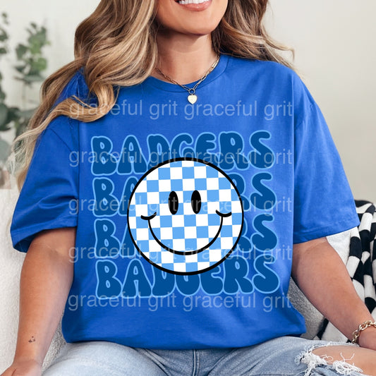 Blue Stacked Badgers Checked Smiley