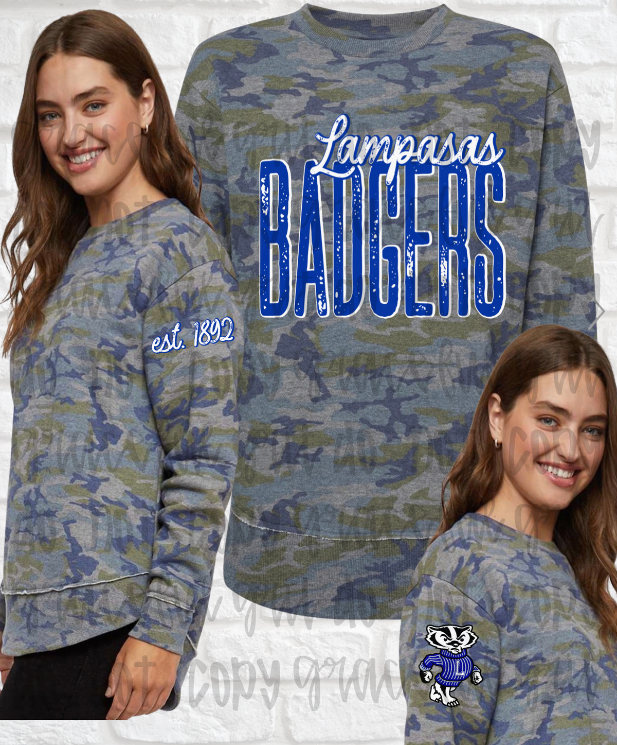 Camo Distressed Badgers with sleeve designs