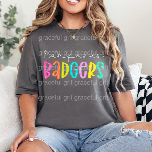 Bright Badgers White Script