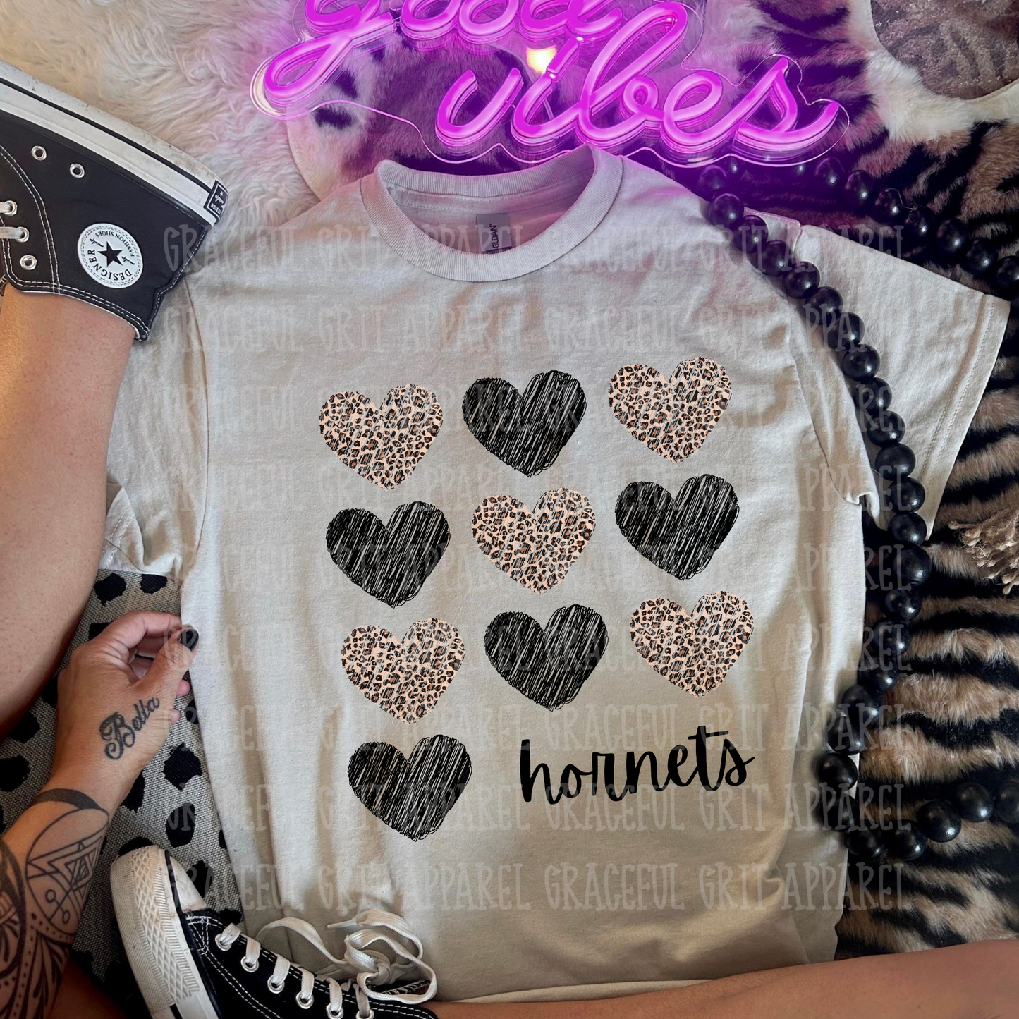 Hornets Black Leopard Hearts