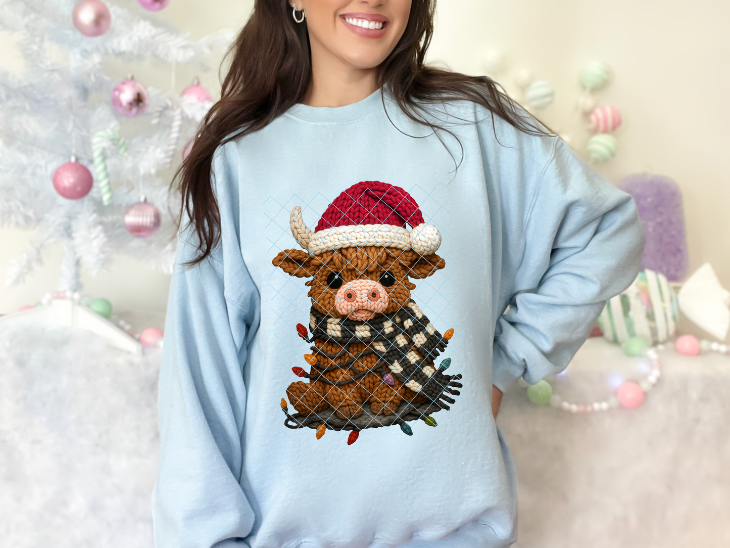 Highland Cow with Lights Faux Yarn