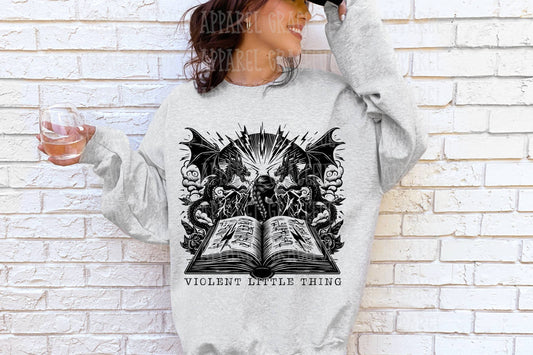 Violent little thing with book