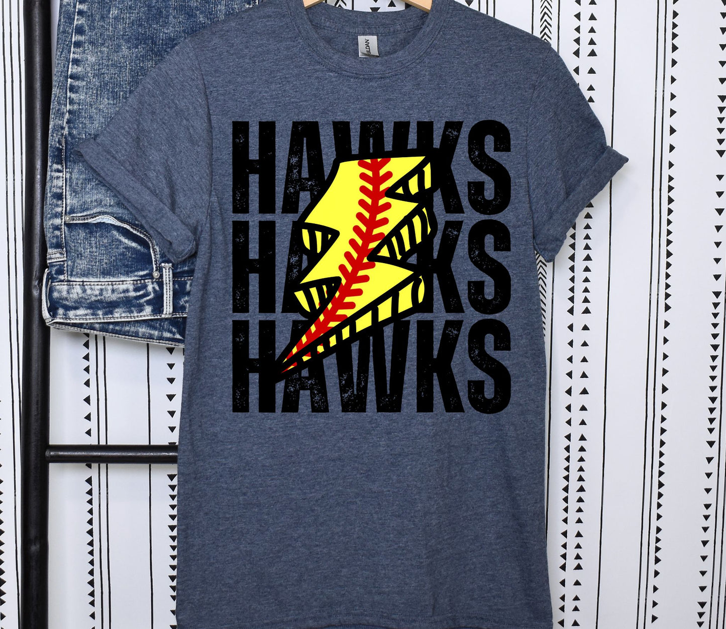 Stacked Hawks Softball Bolt