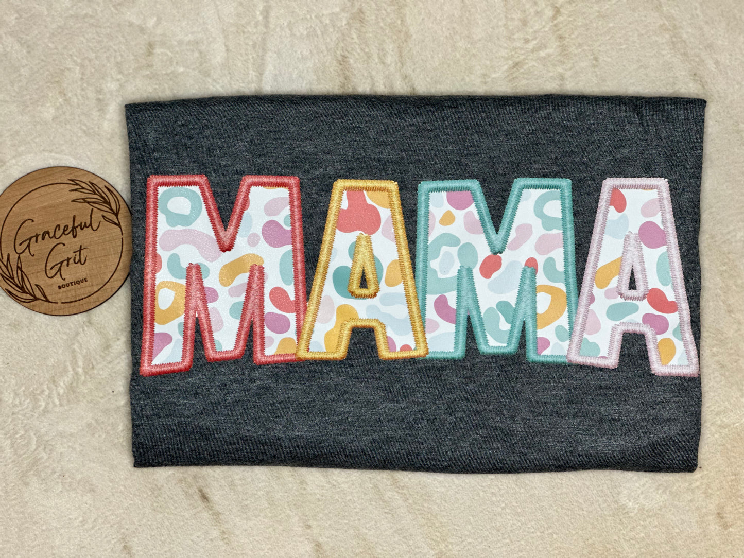 MAMA Leopard Faux Embroidered